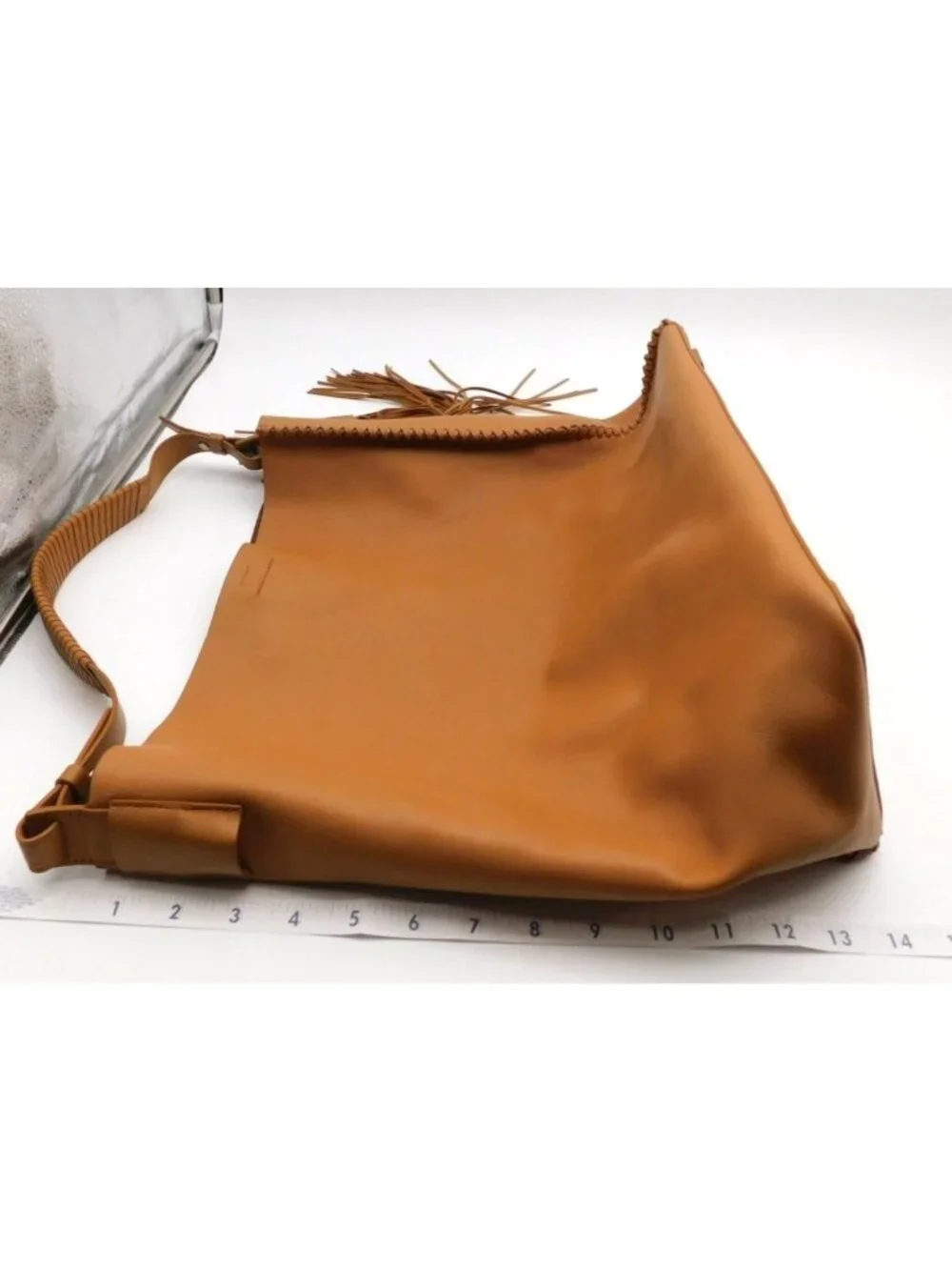 AllSaints Tan Leather Hobo Bag Whipstitch Shoulder Tote Boho Slouchy Large